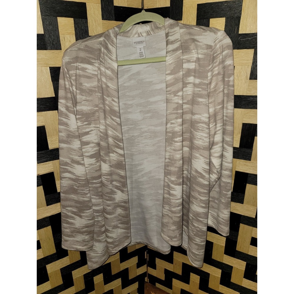 Womens Weekends By Chico 2 Soft Beige Patterned Cardigan Casual Spring Comfy
